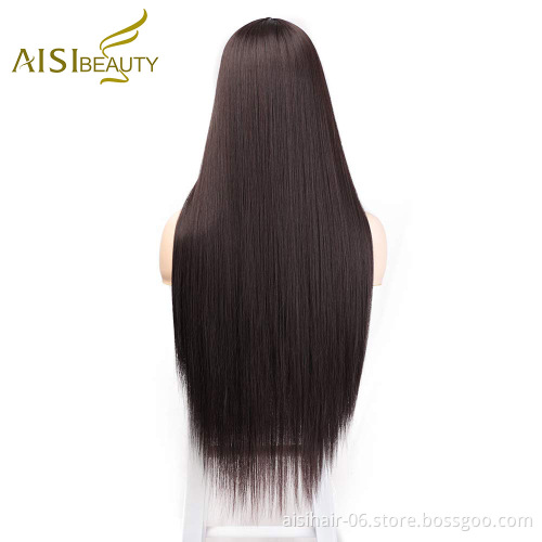 Aisi Beauty Vendor Cheap Long Natural Straight Middle Part Brown Wig Lace Front Synthetic Hair For Black Women Lace Front Wig